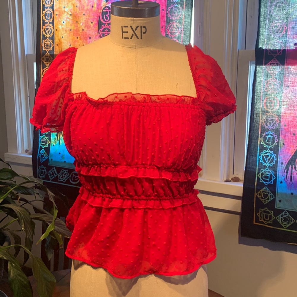 Red Dotted Crop Top Blouse